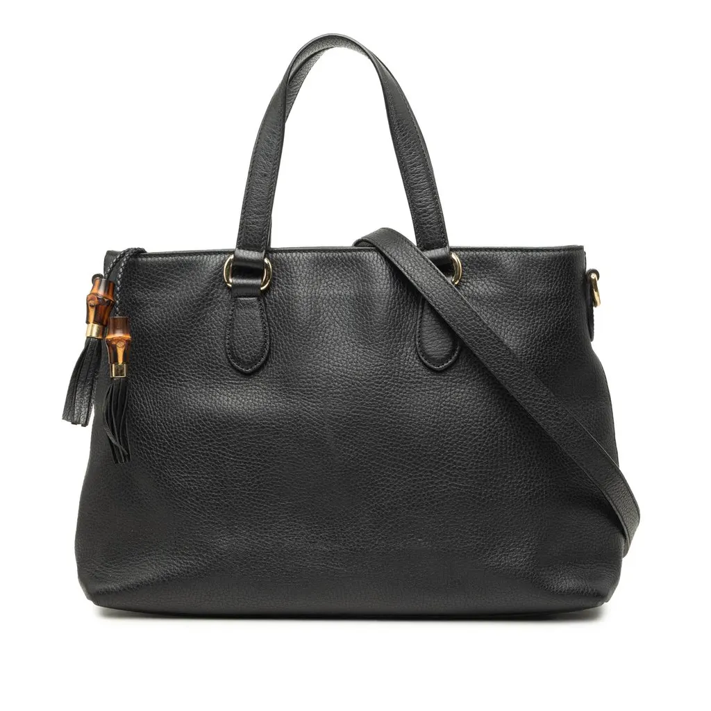 Gucci Calfskin Bamboo Tassel Satchel Black Leather Very good - Front View