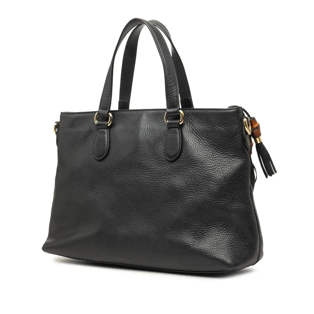 Gucci Calfskin Bamboo Tassel Satchel Black Leather Very good - Back View