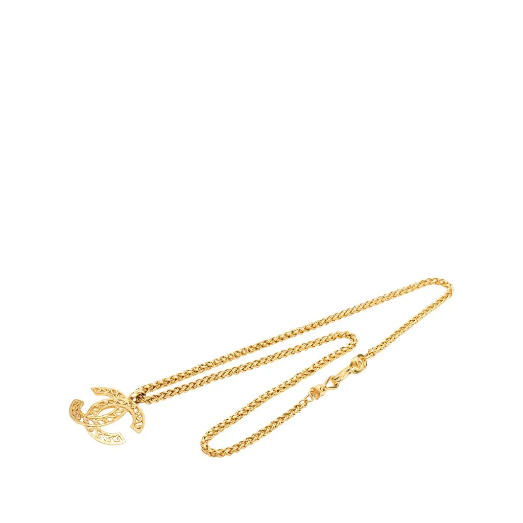 Chanel CC Gold Plated Filigree Pendant Necklace