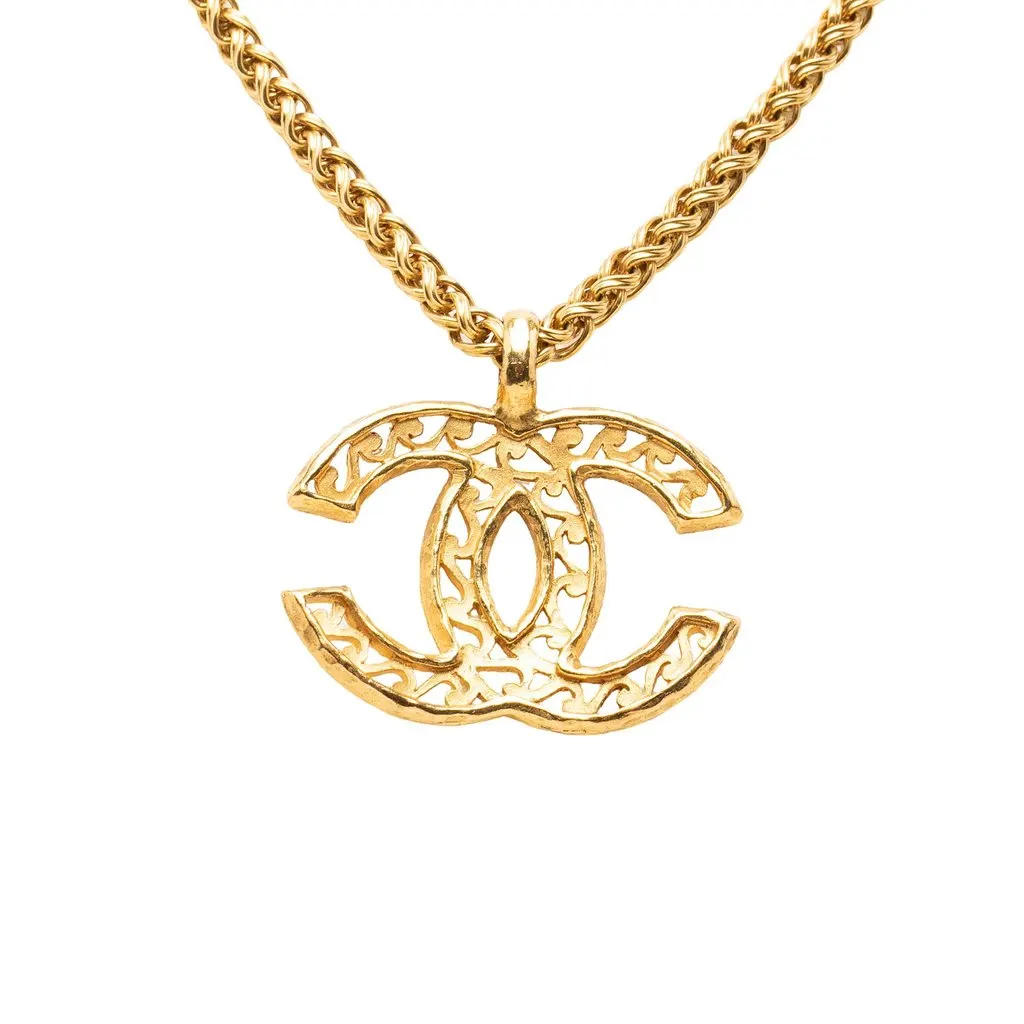 Chanel CC Gold Plated Filigree Pendant Necklace Gold Metal Good - Inside View