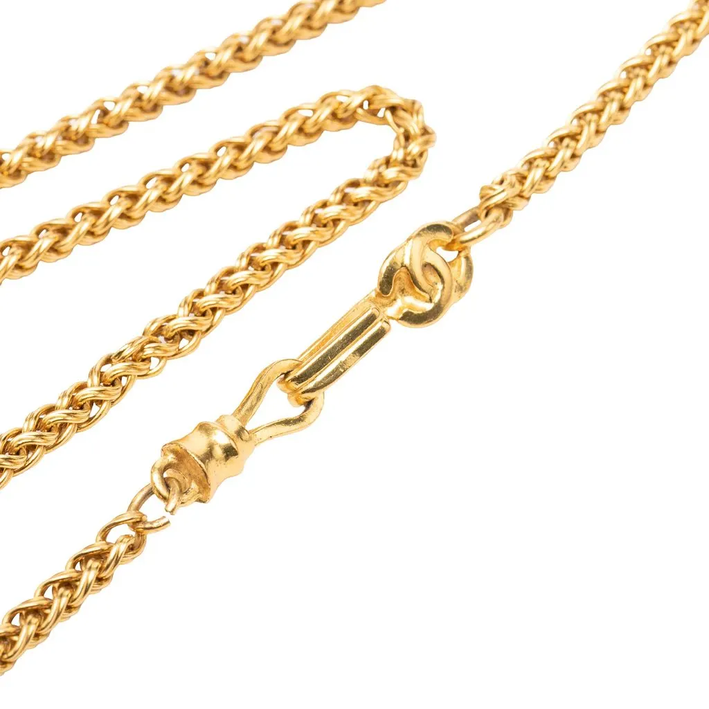 Chanel CC Gold Plated Filigree Pendant Necklace Gold Metal Good - Model View