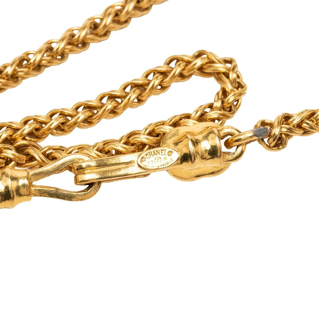 Chanel CC Gold Plated Filigree Pendant Necklace Gold Metal Good - Box View