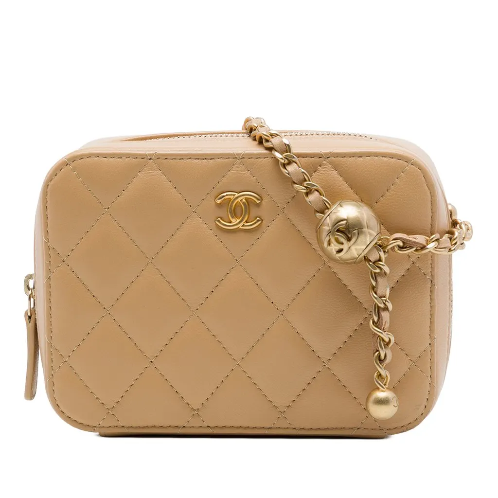Chanel CC Quilted Lambskin Pearl Crush Camera Bag Brown Leather Very good - Front View