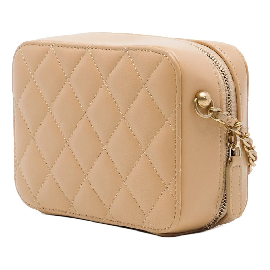 Chanel CC Quilted Lambskin Pearl Crush Camera Bag Brown Leather Very good - Back View