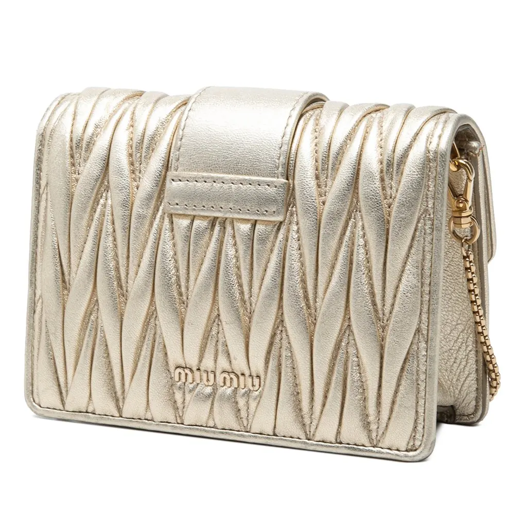 Miu Miu Mini Matelasse Metallic Nappa Crystal Embellished Crossbody Gold Leather Very good - Back View