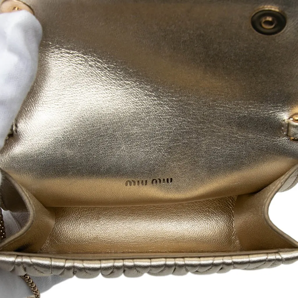 Miu Miu Mini Matelasse Metallic Nappa Crystal Embellished Crossbody Gold Leather Very good - Model View