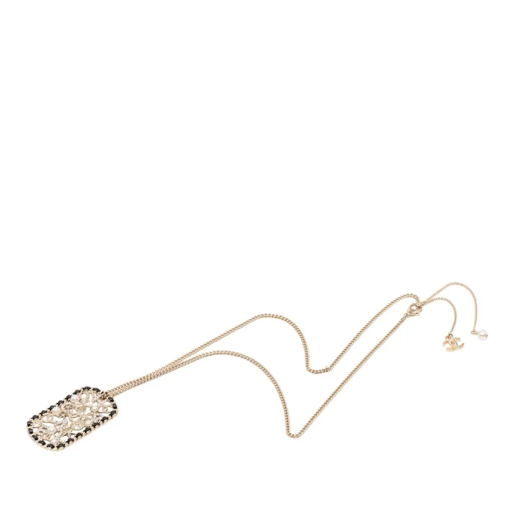 Chanel CC Gold Plated Mosaic Estate Clover Star Leather Woven Chain Pendant Necklace Gold Metal Very good - Front View
