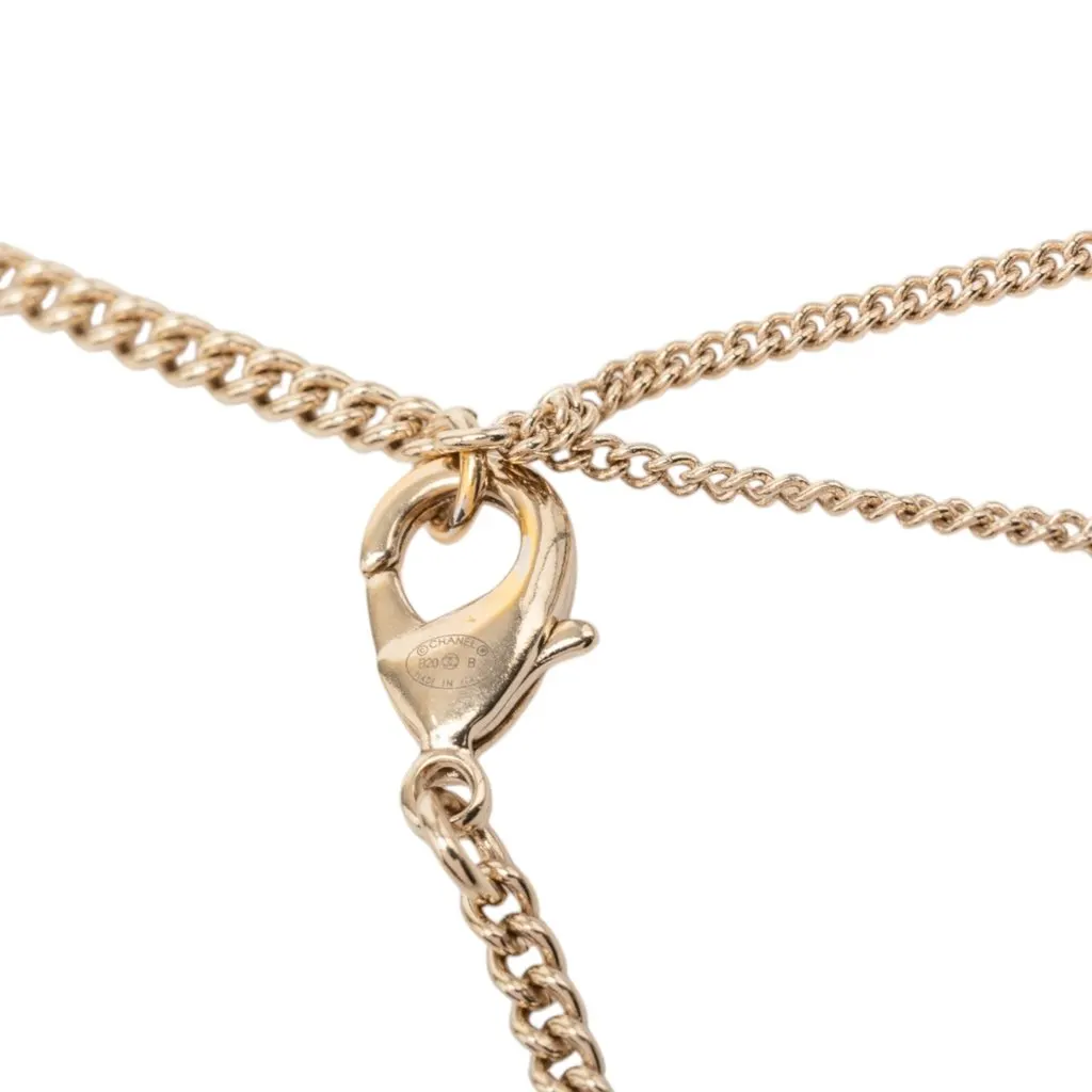 Chanel CC Gold Plated Mosaic Estate Clover Star Leather Woven Chain Pendant Necklace Gold Metal Very good - Model View