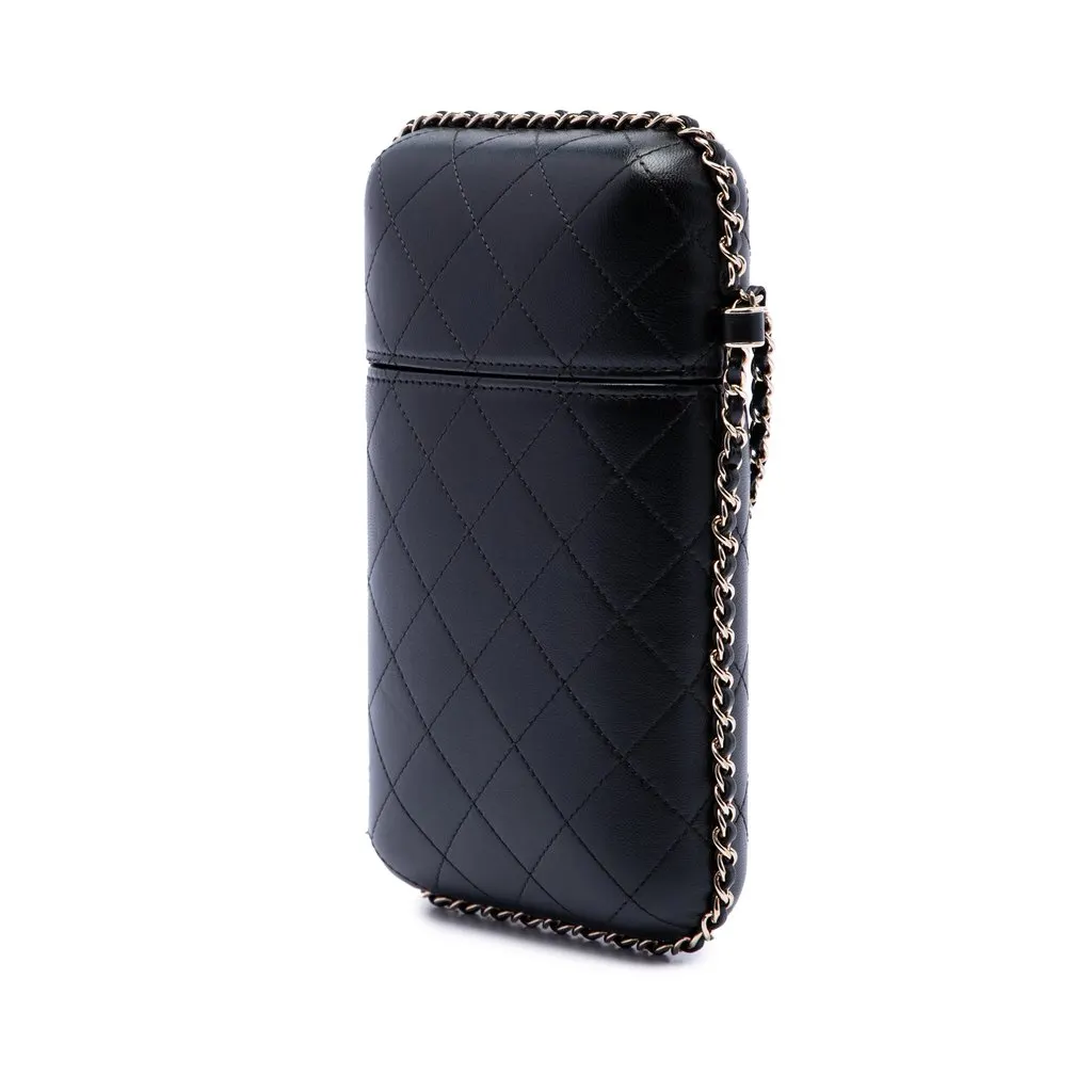 Chanel CC Quilted and Studded Lambskin Chain Around Phone Holder Black Leather Very good - Back View
