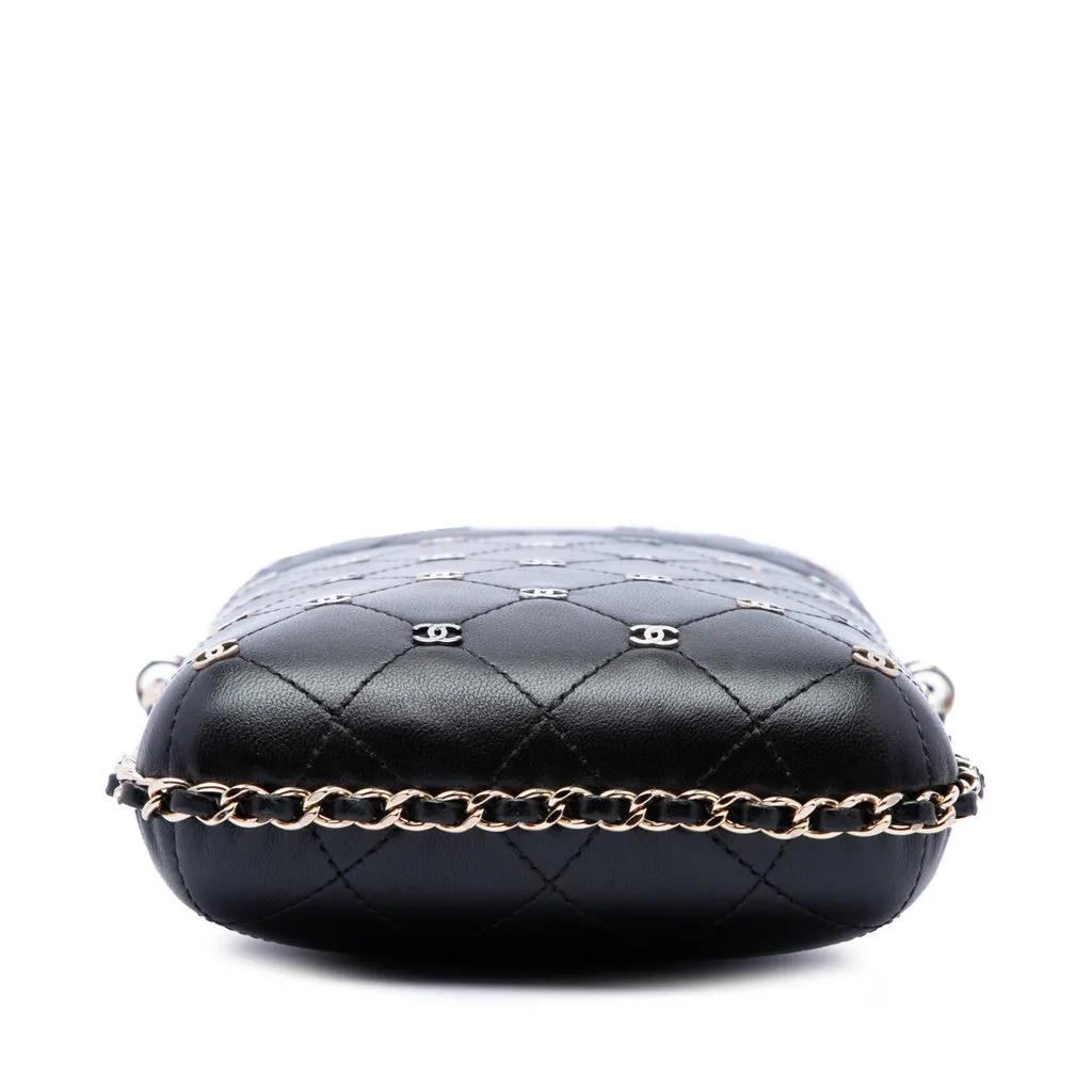 Chanel CC Quilted and Studded Lambskin Chain Around Phone Holder Black Leather Very good - Inside View