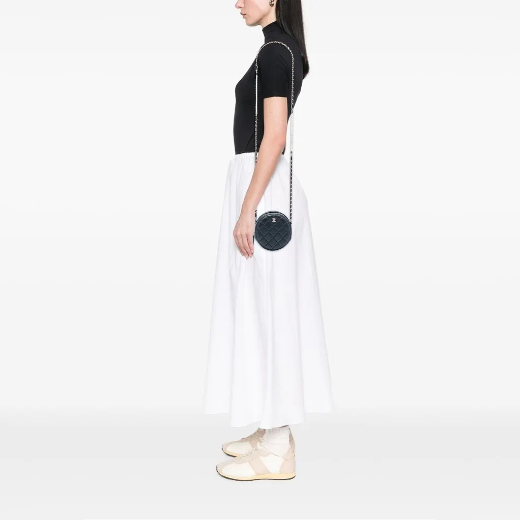 Chanel CC Quilted Iridescent Lambskin Pearl Round Clutch with Chain Black Leather Very good - Box View