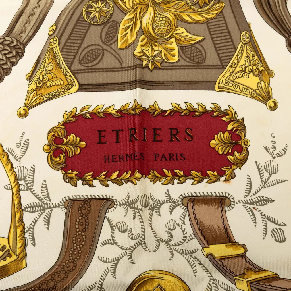 Hermès Etriers Silk Scarf 90 Red Silk Good - Inside View