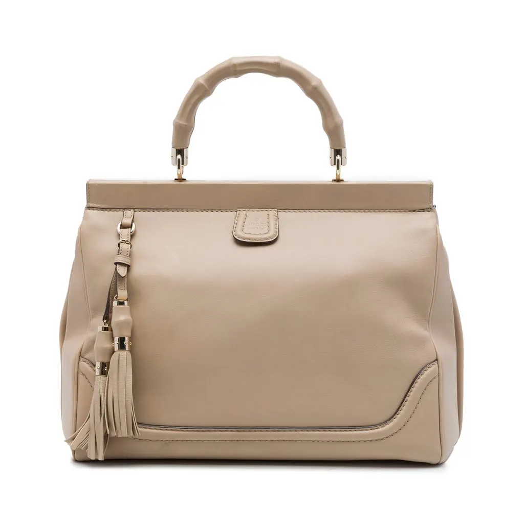 Gucci Medium Calfskin Bold Bamboo Top Handle Bag Beige Leather Very good - Front View