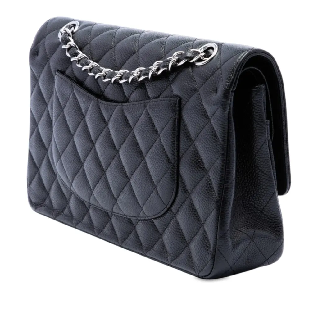 Chanel Medium Classic Caviar Double Flap Black Leather Very good - Back View