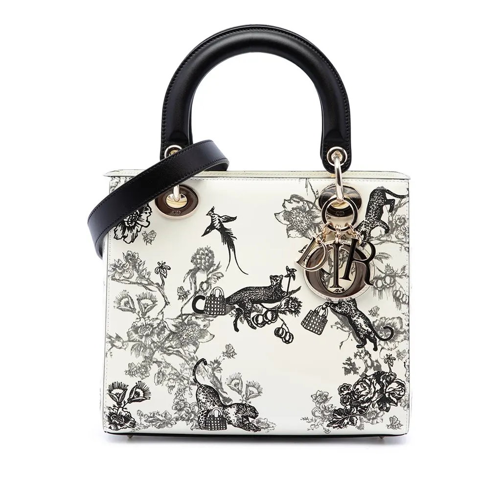 Dior Medium Patent Toile de Jouy Lady Dior White Leather Very good - Front View