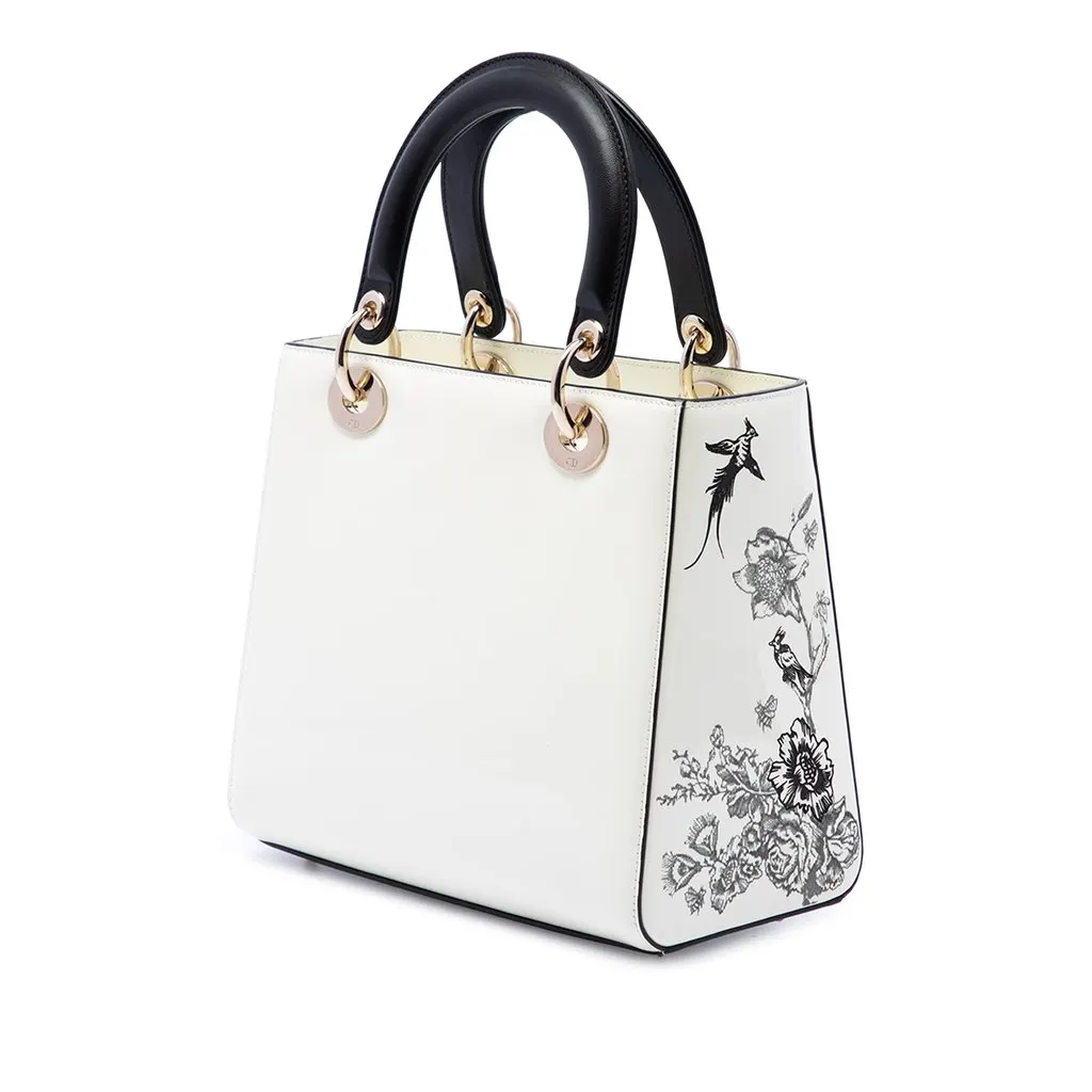 Dior Medium Patent Toile de Jouy Lady Dior White Leather Very good - Back View