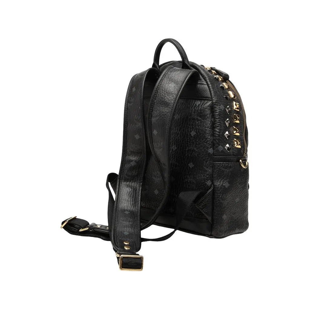 MCM Small Visetos Coated Canvas Studded Stark Brock Backpack Black Canvas Good - Back View