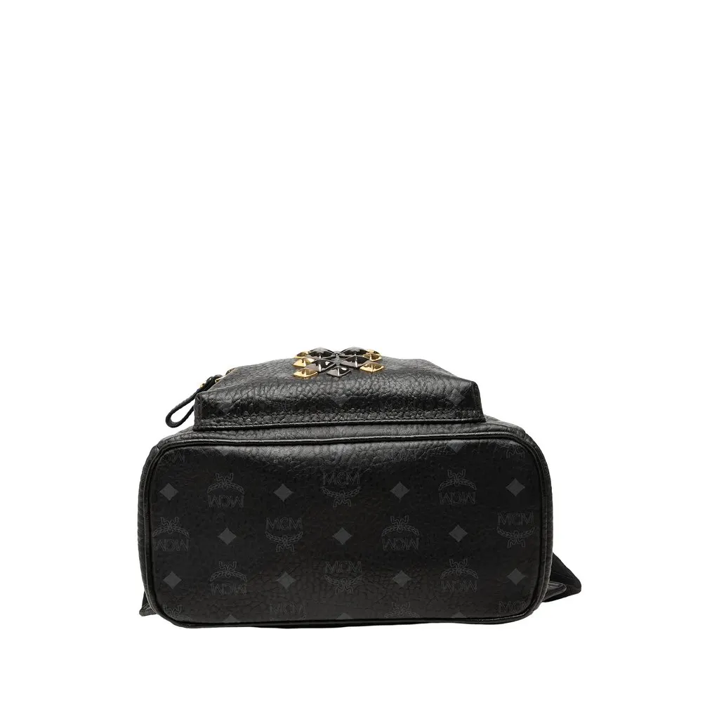 MCM Small Visetos Coated Canvas Studded Stark Brock Backpack Black Canvas Good - Inside View
