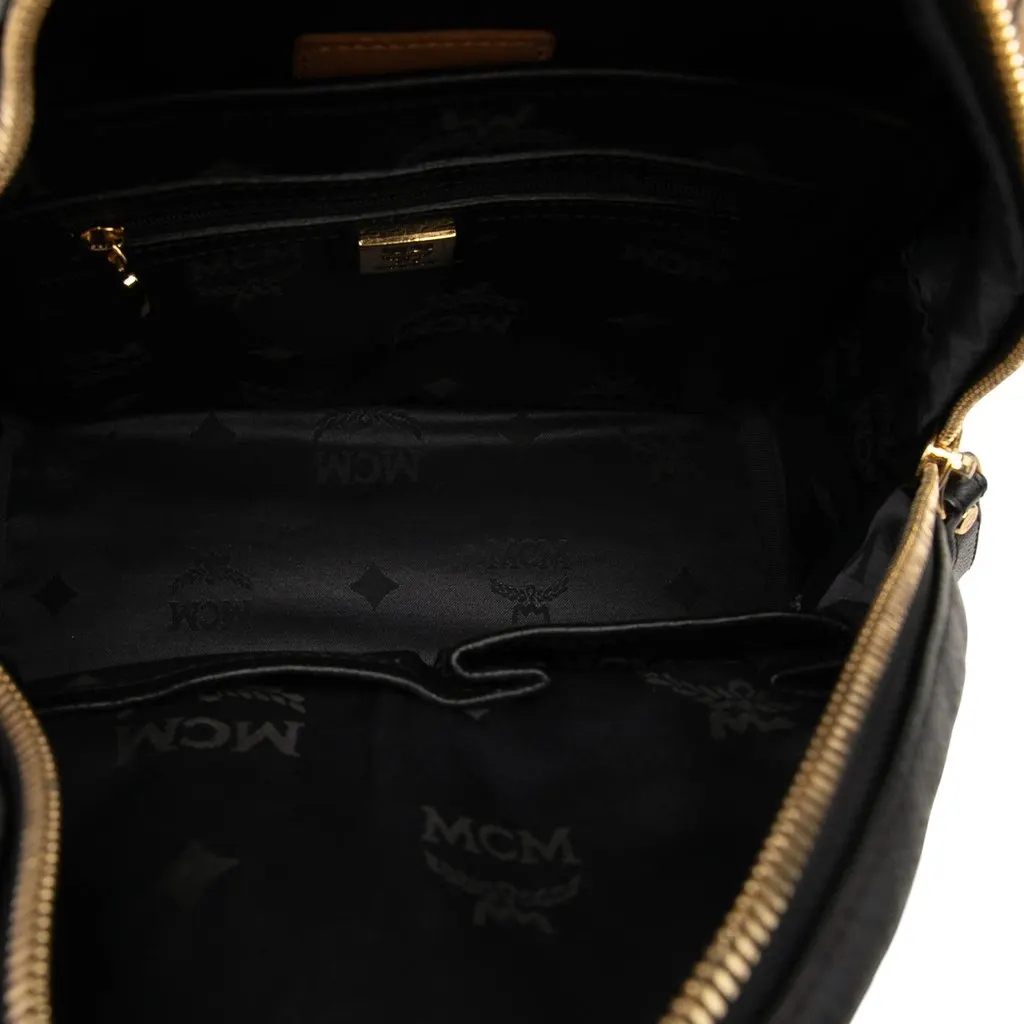 MCM Small Visetos Coated Canvas Studded Stark Brock Backpack Black Canvas Good - Model View