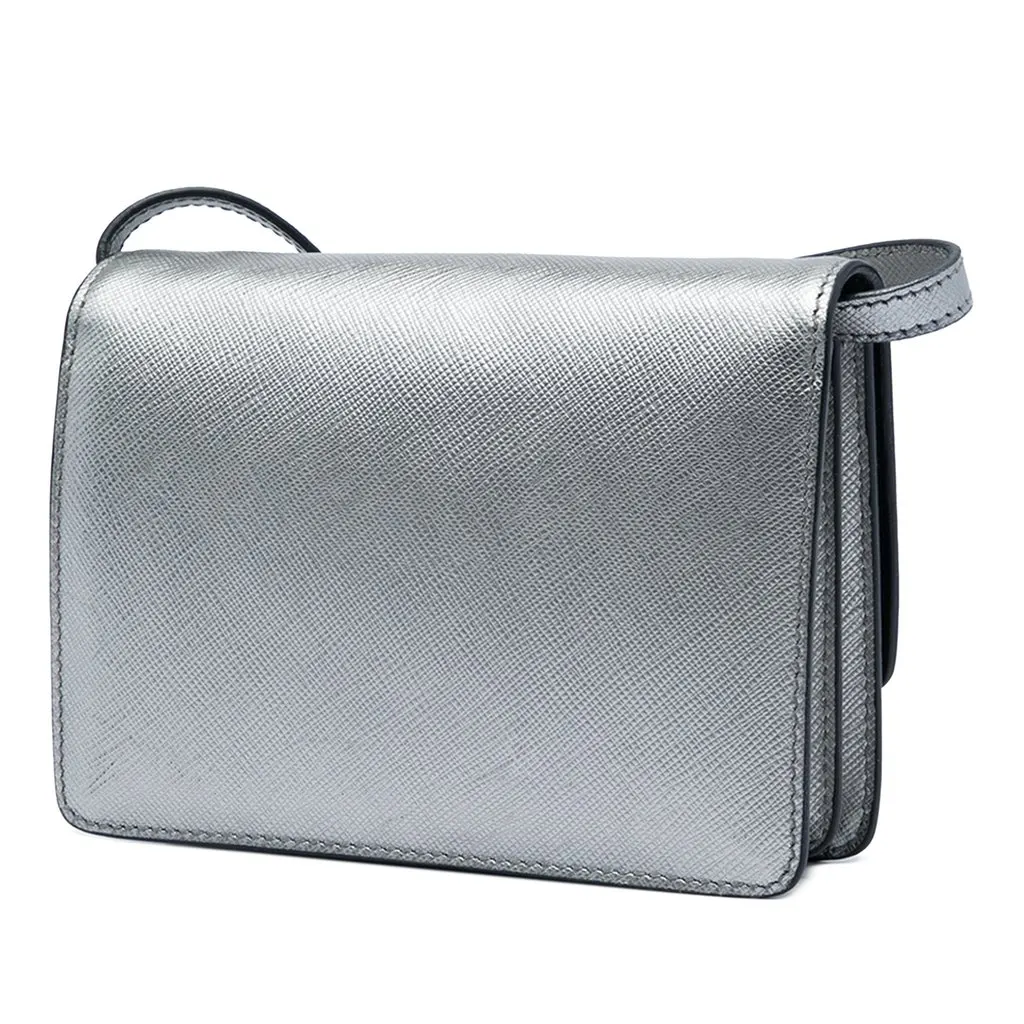 Prada Saffiano Wallet on Strap Silver Leather Very good - Back View