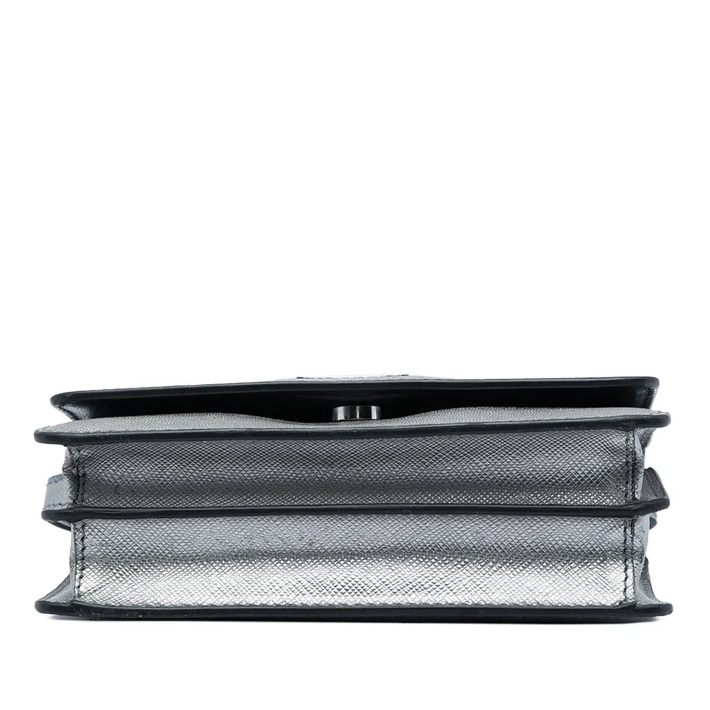 Prada Saffiano Wallet on Strap Silver Leather Very good - Inside View