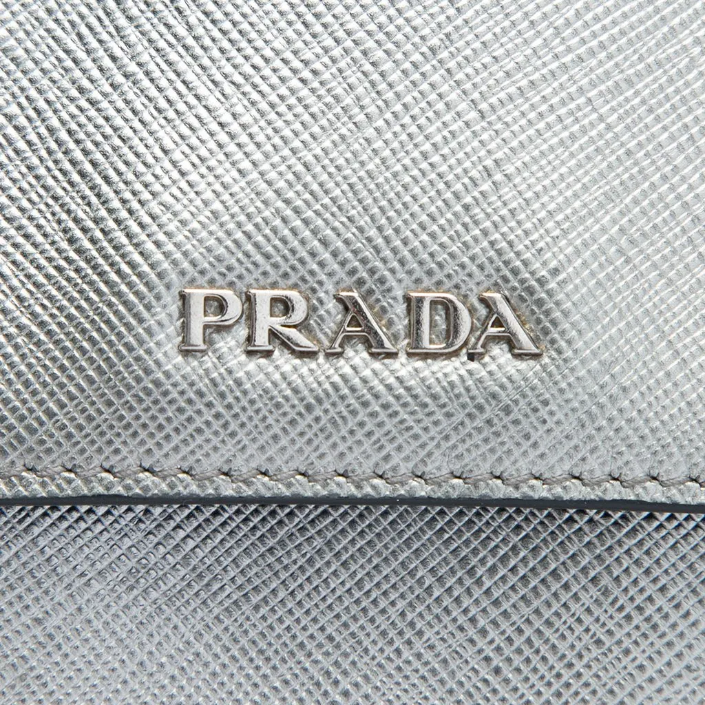 Prada Saffiano Wallet on Strap Silver Leather Very good - Box View