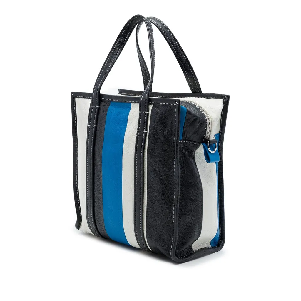 Balenciaga Lambskin Bazar Shopper Satchel S Blue Leather Good - Back View