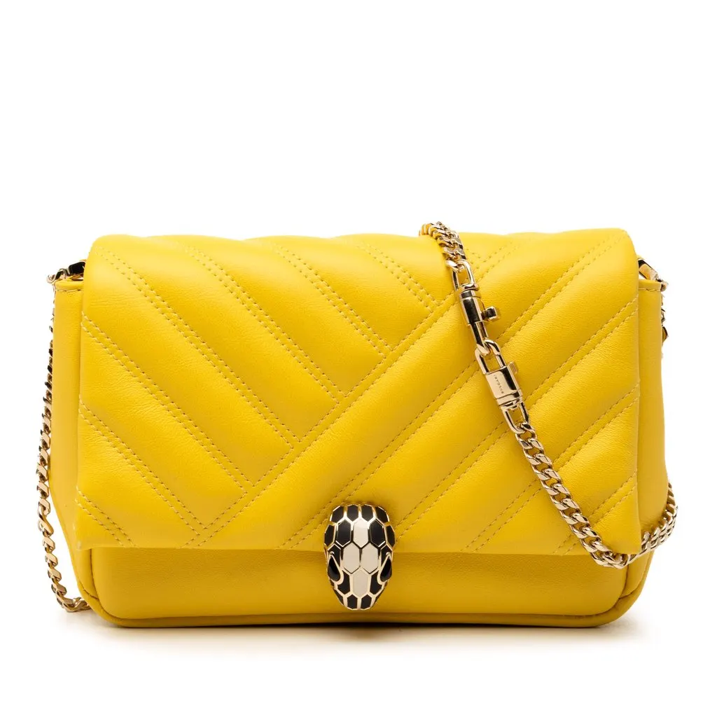 Bvlgari Leather Serpenti Cabochon Chain Crossbody Yellow Leather Very good - Front View