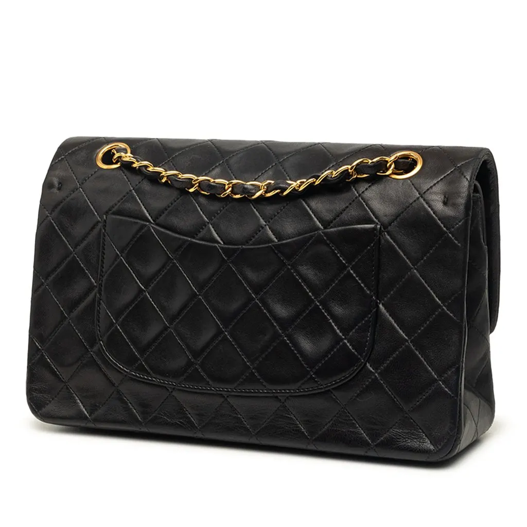 Chanel Medium Classic Lambskin Double Flap Black Leather Very good - Back View