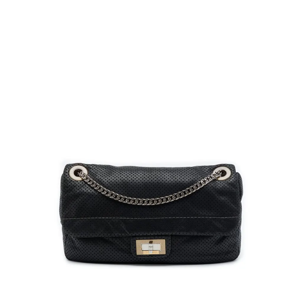 Chanel Medium Perforated Calfskin Reissue 2.55 Drill Flap Black Leather Very good - Front View