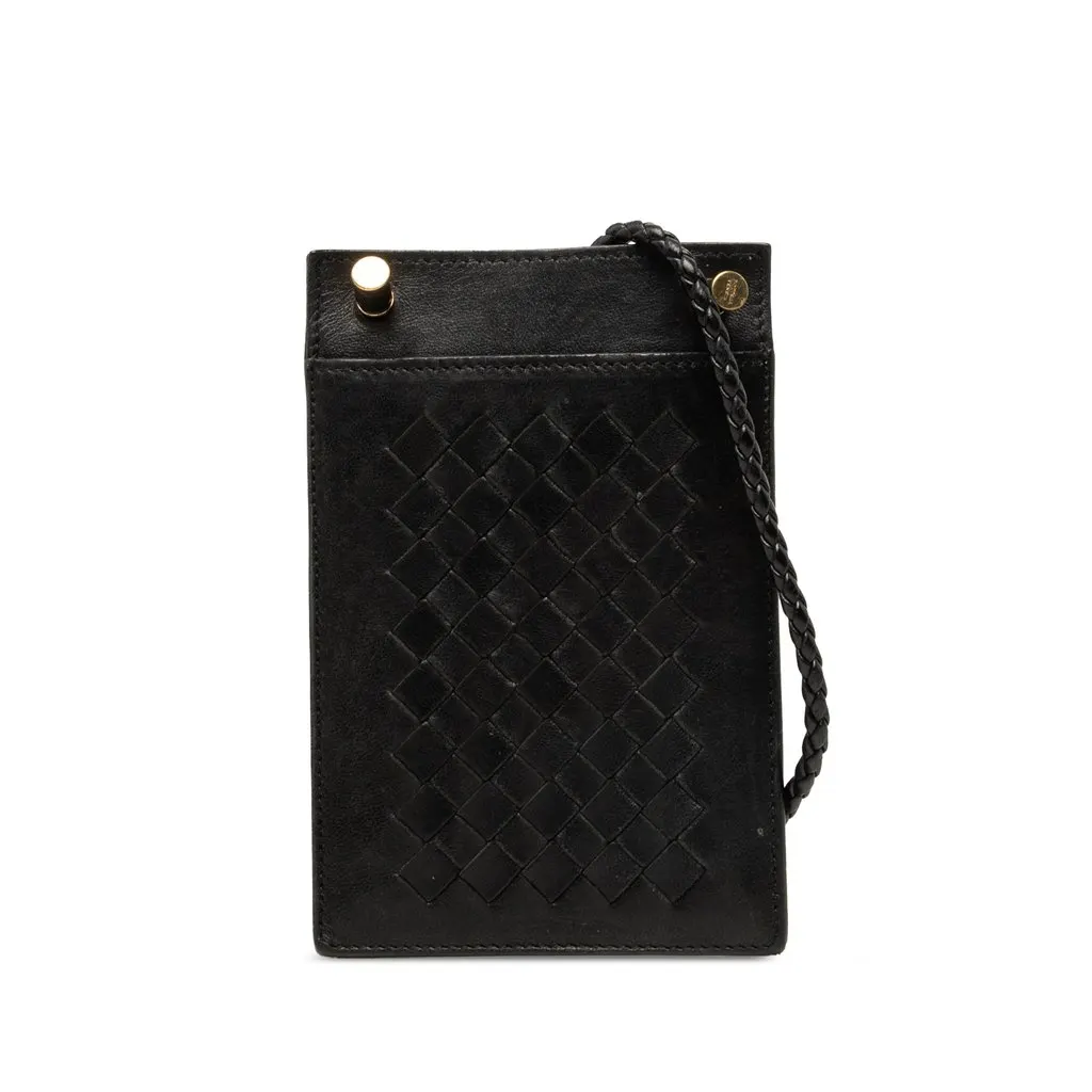 Bottega Veneta Nappa Intrecciato Phone Holder Black Leather Very good - Front View