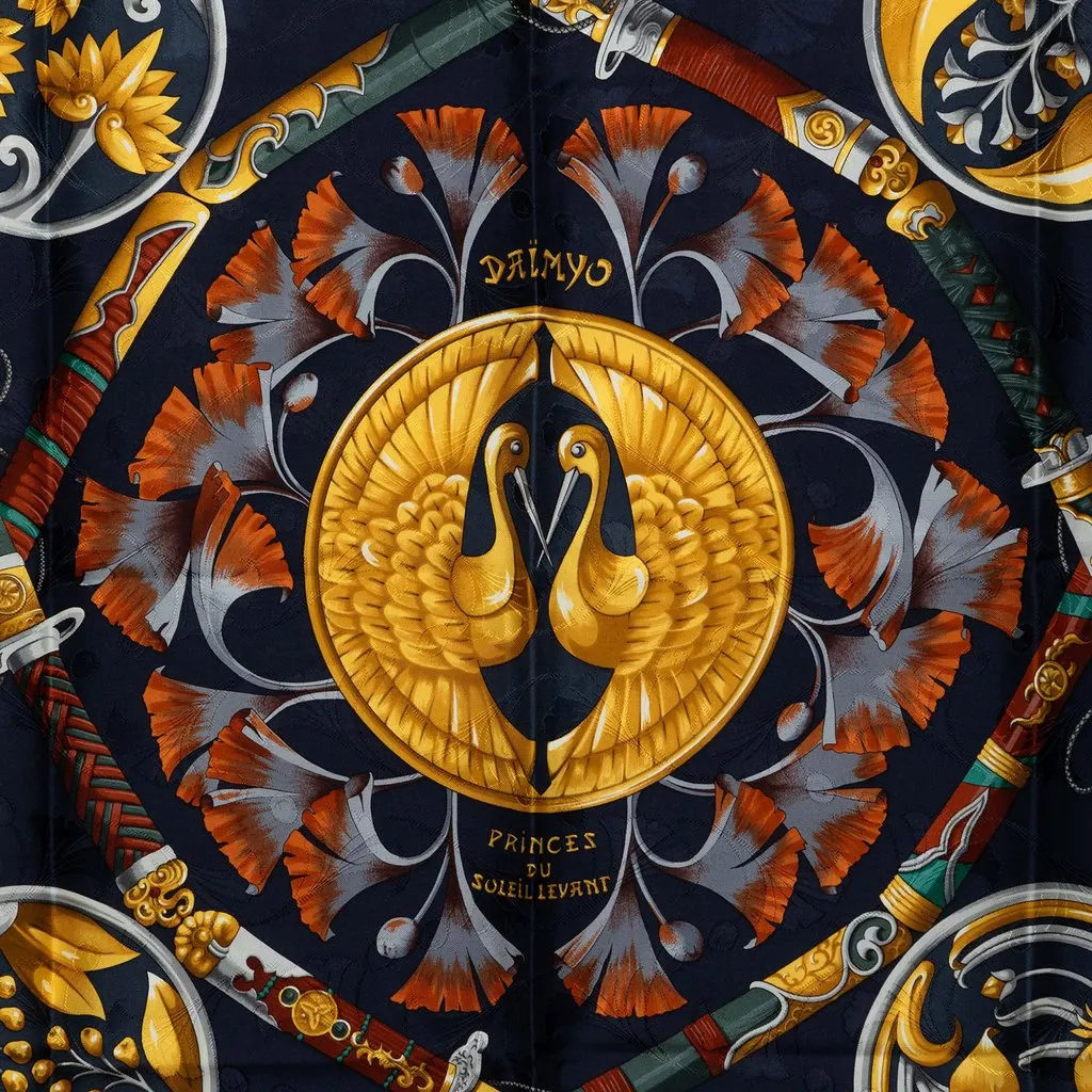 Hermès Daimyo Princes Du Soleil Levant Silk Scarf 90 Blue Silk Very good - Back View