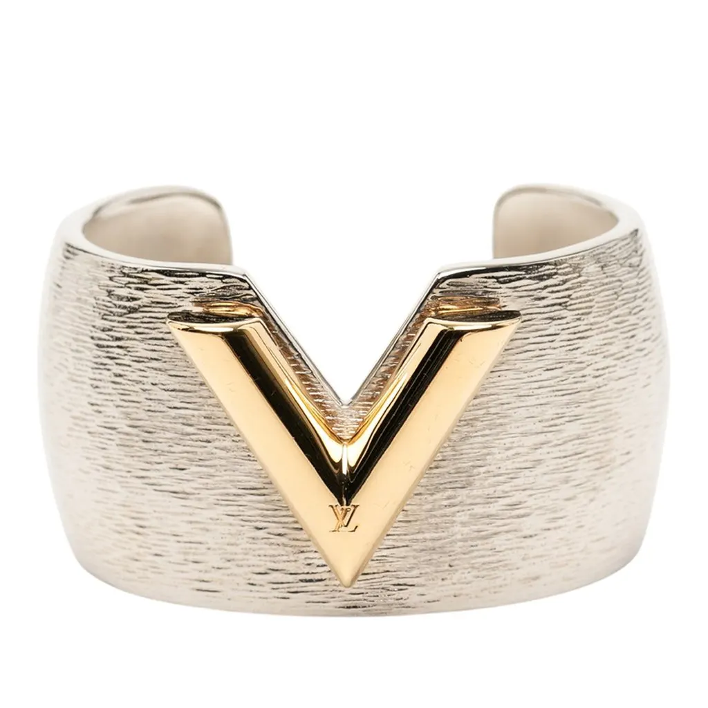 Louis Vuitton Textured Brass Essential V Colorama Open Cuff Bracelet Silver Metal Very good - Front View