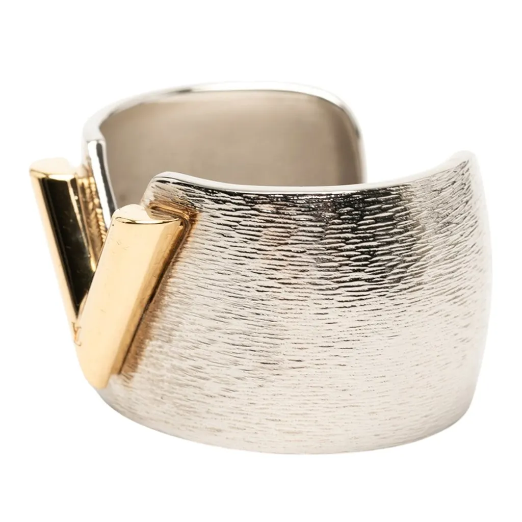 Louis Vuitton Textured Brass Essential V Colorama Open Cuff Bracelet Silver Metal Very good - Back View