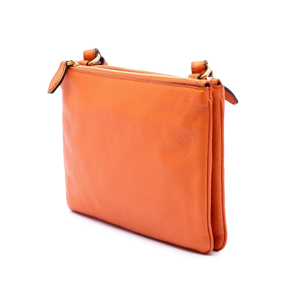 Prada Vitello Phenix Double Zip Crossbody Orange Leather Very good - Back View