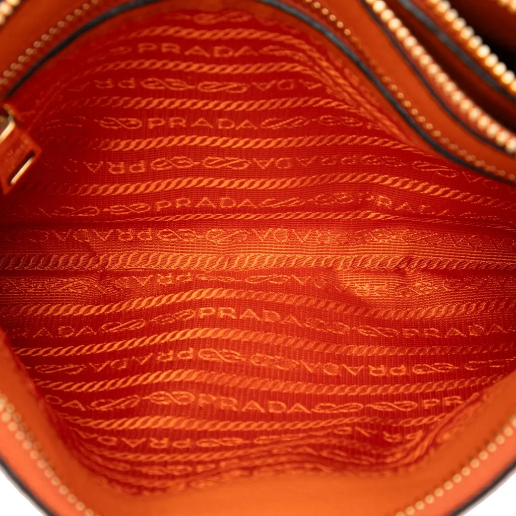 Prada Vitello Phenix Double Zip Crossbody Orange Leather Very good - Model View