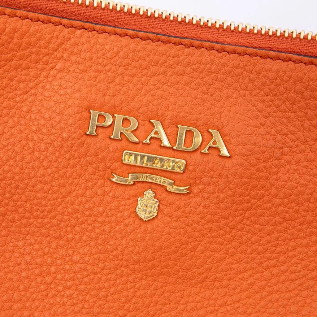 Prada Vitello Phenix Double Zip Crossbody Orange Leather Very good - Box View