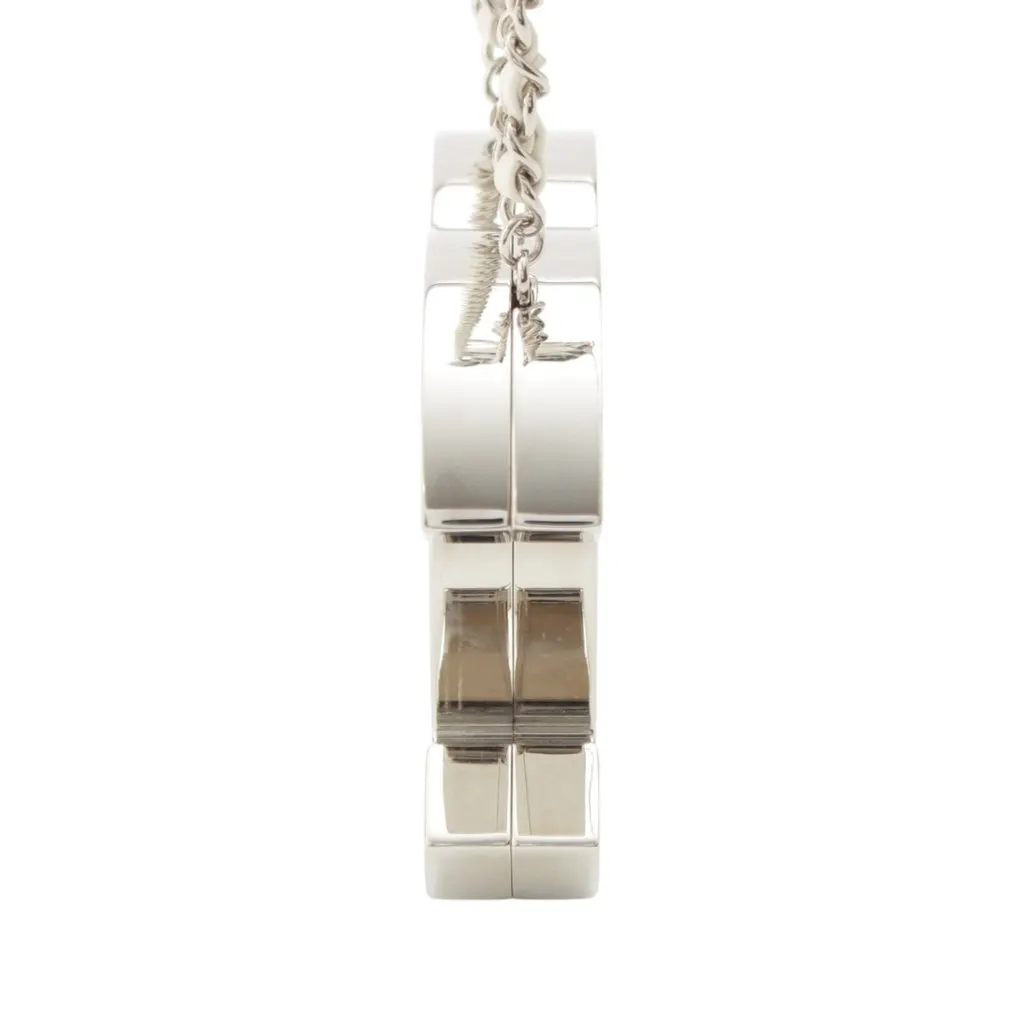 Chanel CC Brass and Lambskin Mirror Necklace Silver Metal Very good - Inside View