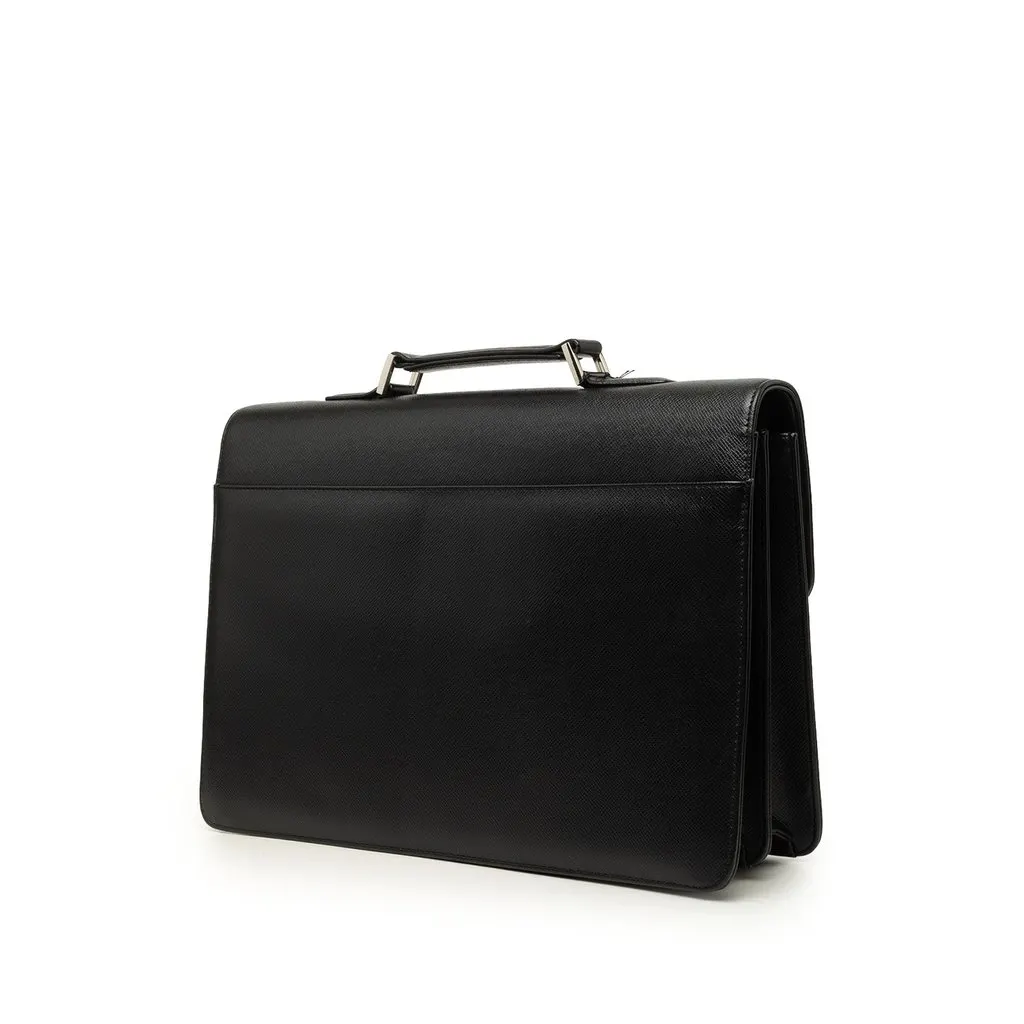 Saint Laurent Leather Business Bag Black Leather Good - Back View