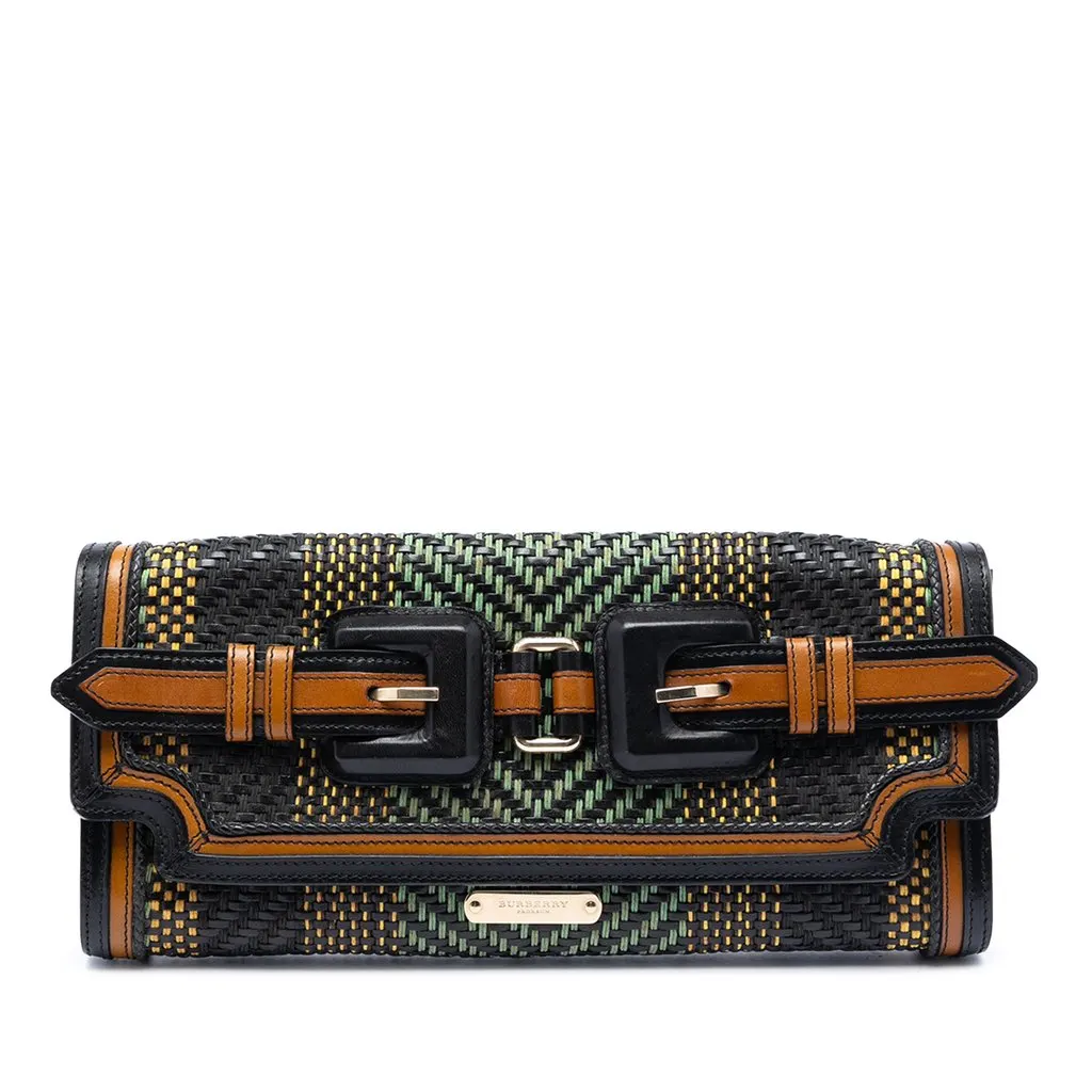 Burberry Prorsum Woven Buffalo Leather and Cotton Clutch Black Leather Very good - Front View