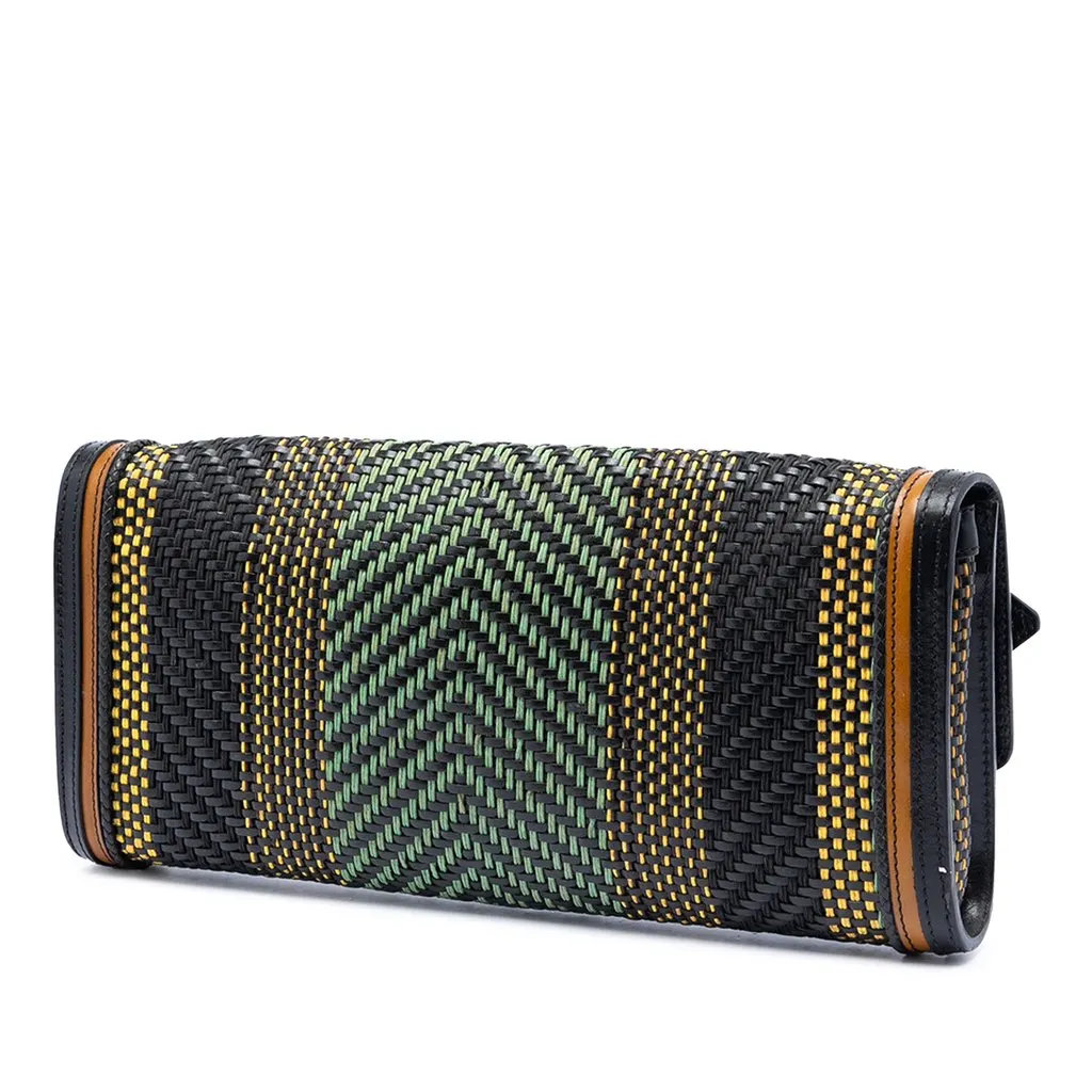 Burberry Prorsum Woven Buffalo Leather and Cotton Clutch Black Leather Very good - Back View