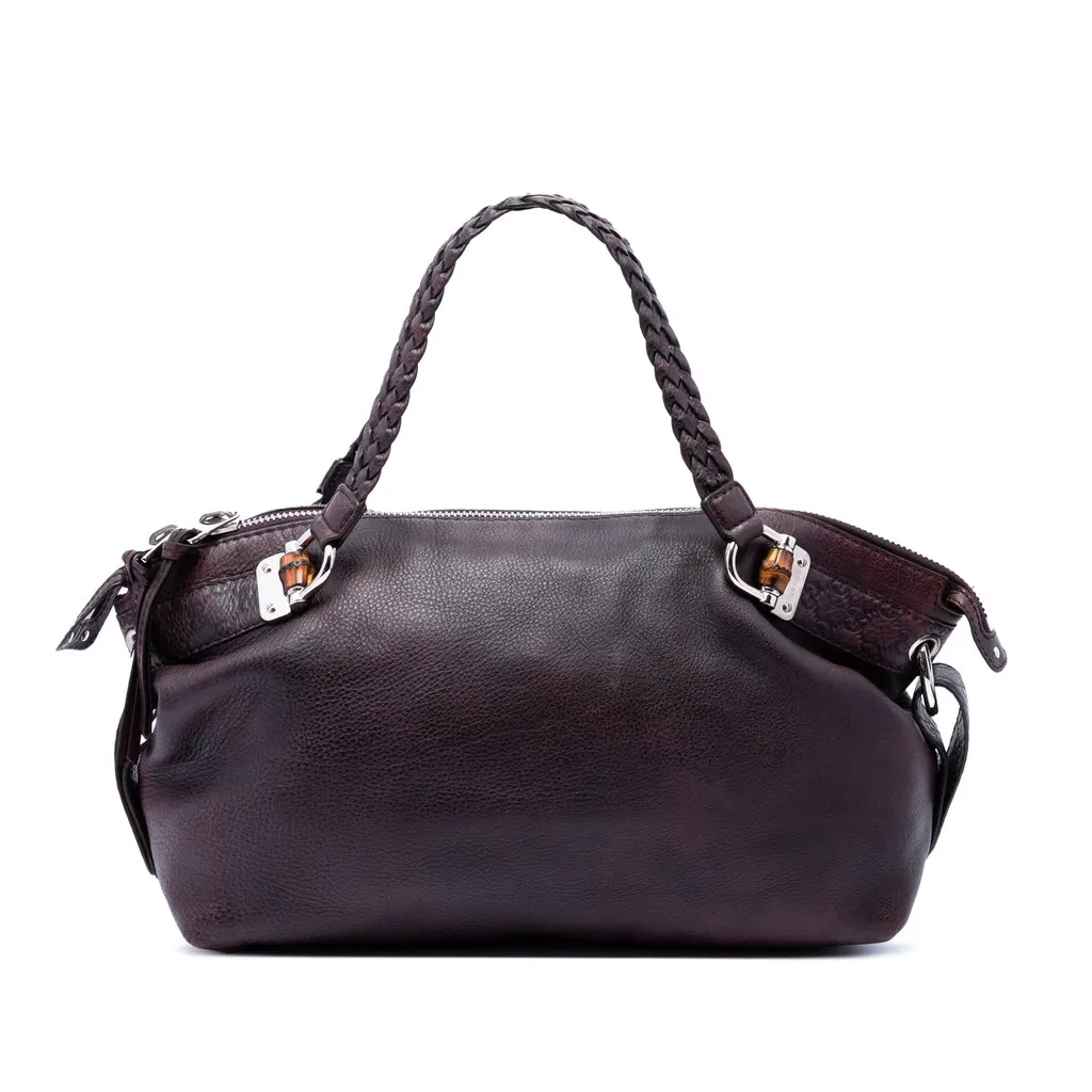 Gucci Medium Leather Bamboo Bar Tote Purple Leather Very good - Front View