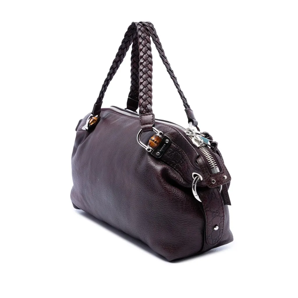 Gucci Medium Leather Bamboo Bar Tote Purple Leather Very good - Back View