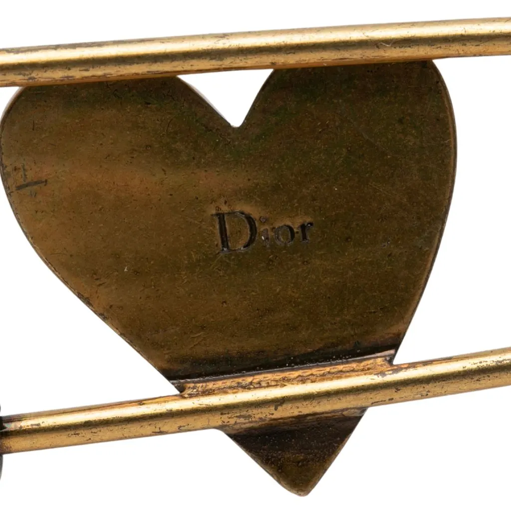 Dior Gold Plated Enamel Heart Safety Pin Brooch Gold Metal Very good - Inside View