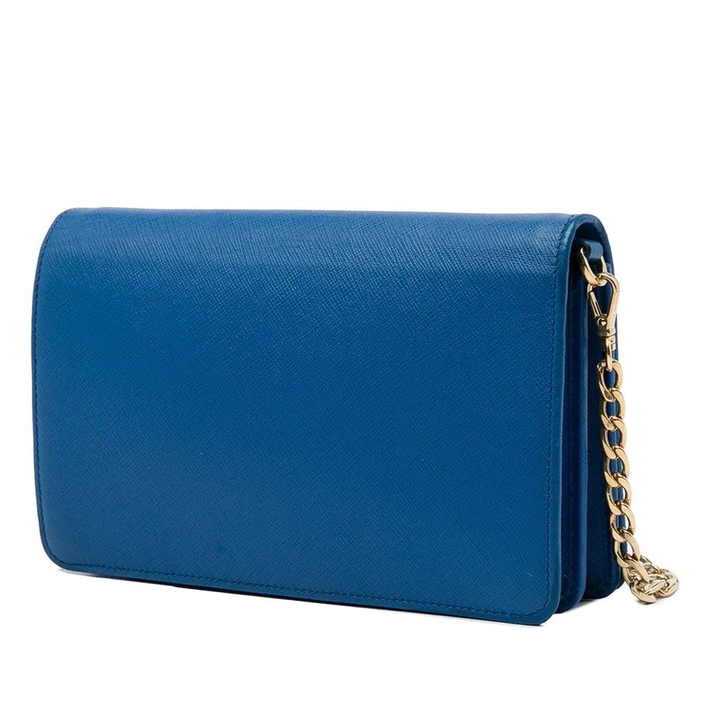 Prada Saffiano Lux Monochrome Wallet on Chain Blue Leather Good - Back View