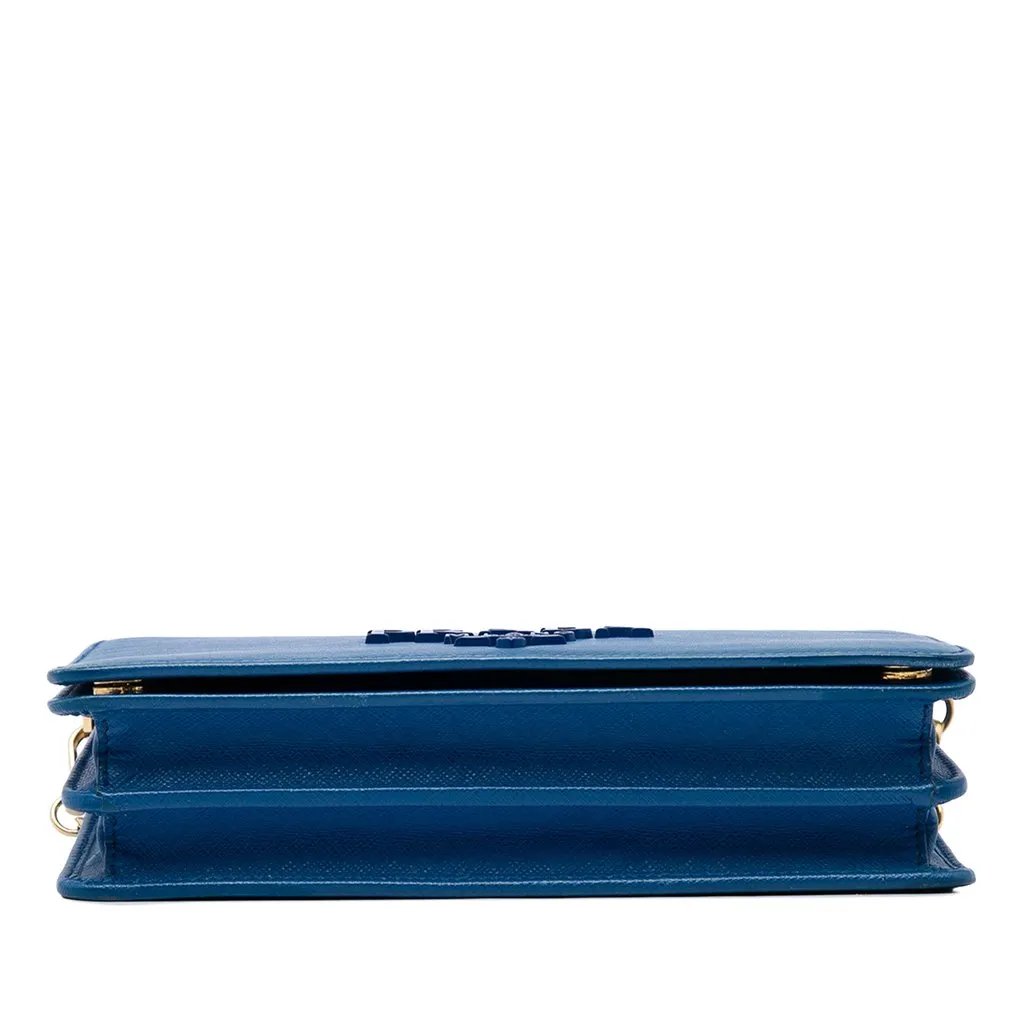 Prada Saffiano Lux Monochrome Wallet on Chain Blue Leather Good - Inside View