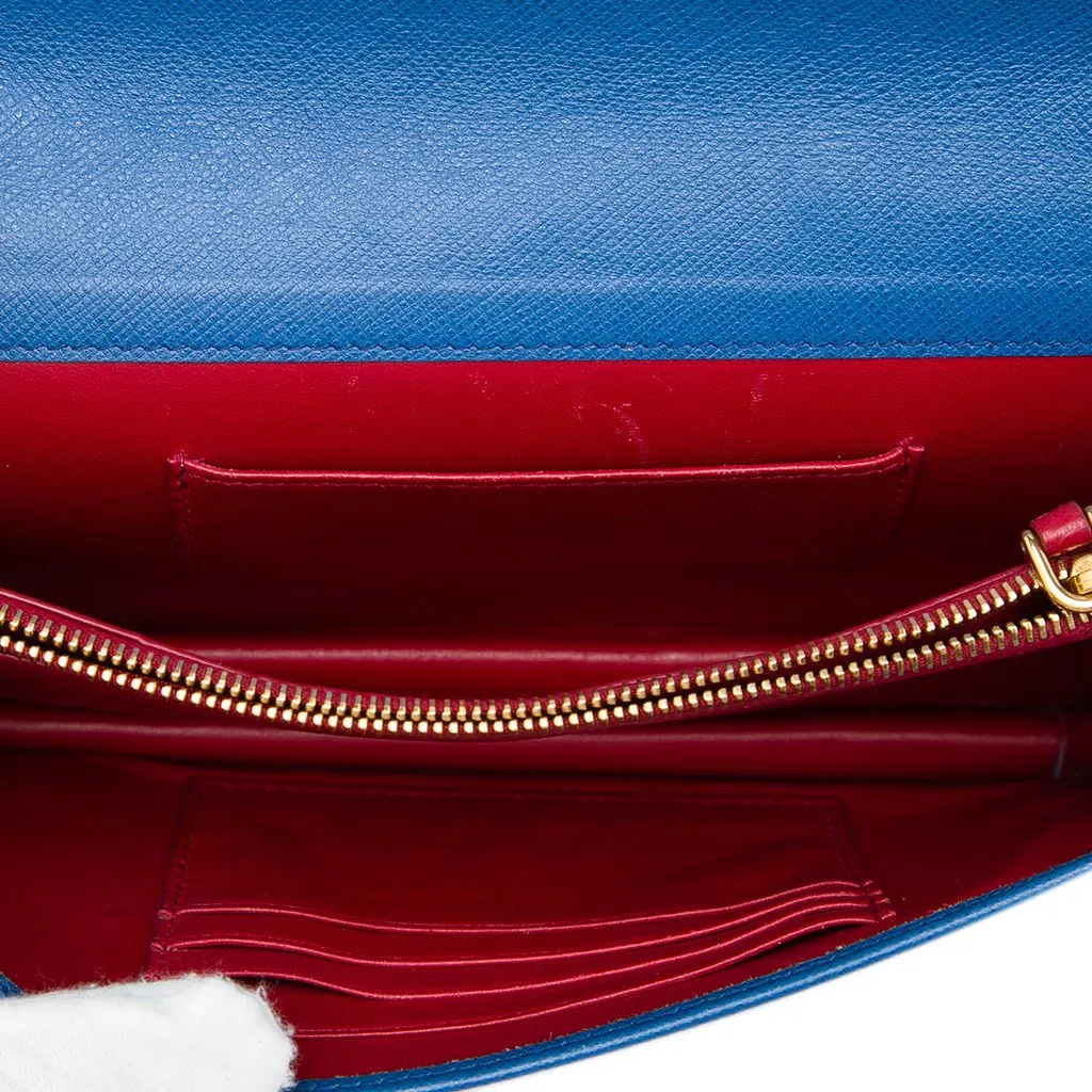 Prada Saffiano Lux Monochrome Wallet on Chain Blue Leather Good - Model View