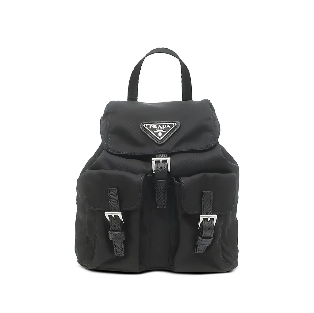 Prada Mini Saffiano Trimmed Tessuto Chain Backpack