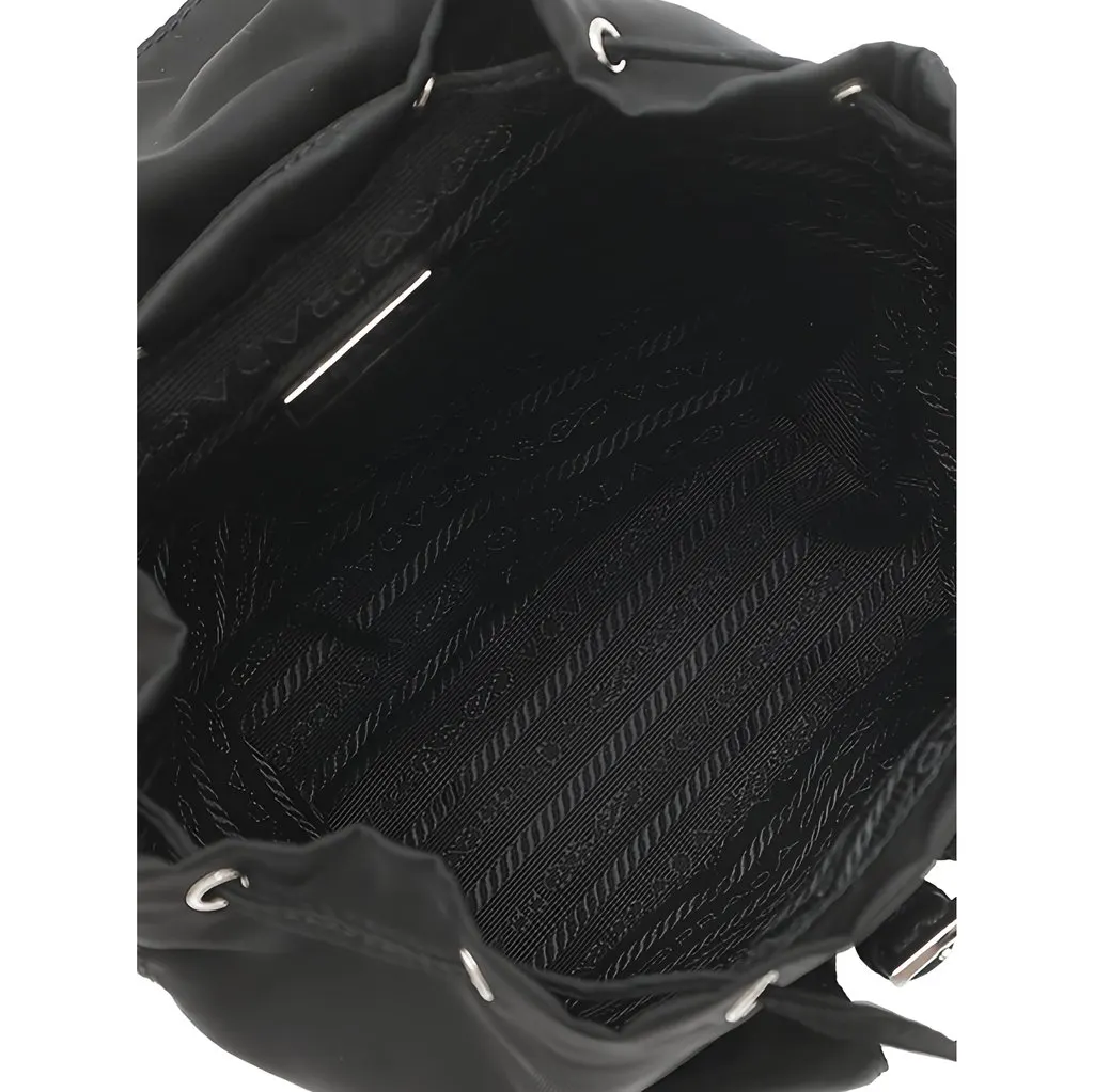 Prada Mini Saffiano Trimmed Tessuto Chain Backpack Black Polyamide Good - Model View