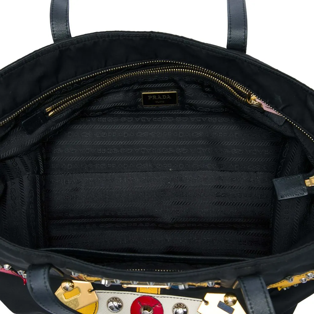 Prada Saffiano Trimmed Tessuto Robot Tote Black Very good - Model View